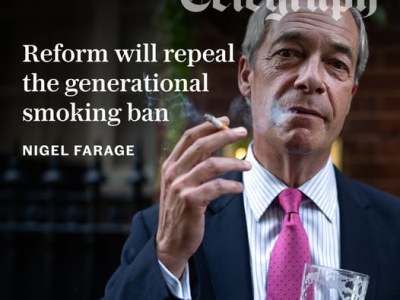 Nigel Farage pledges to abolish the incremental tobacco purchase ban if he wins the next general election in 2029